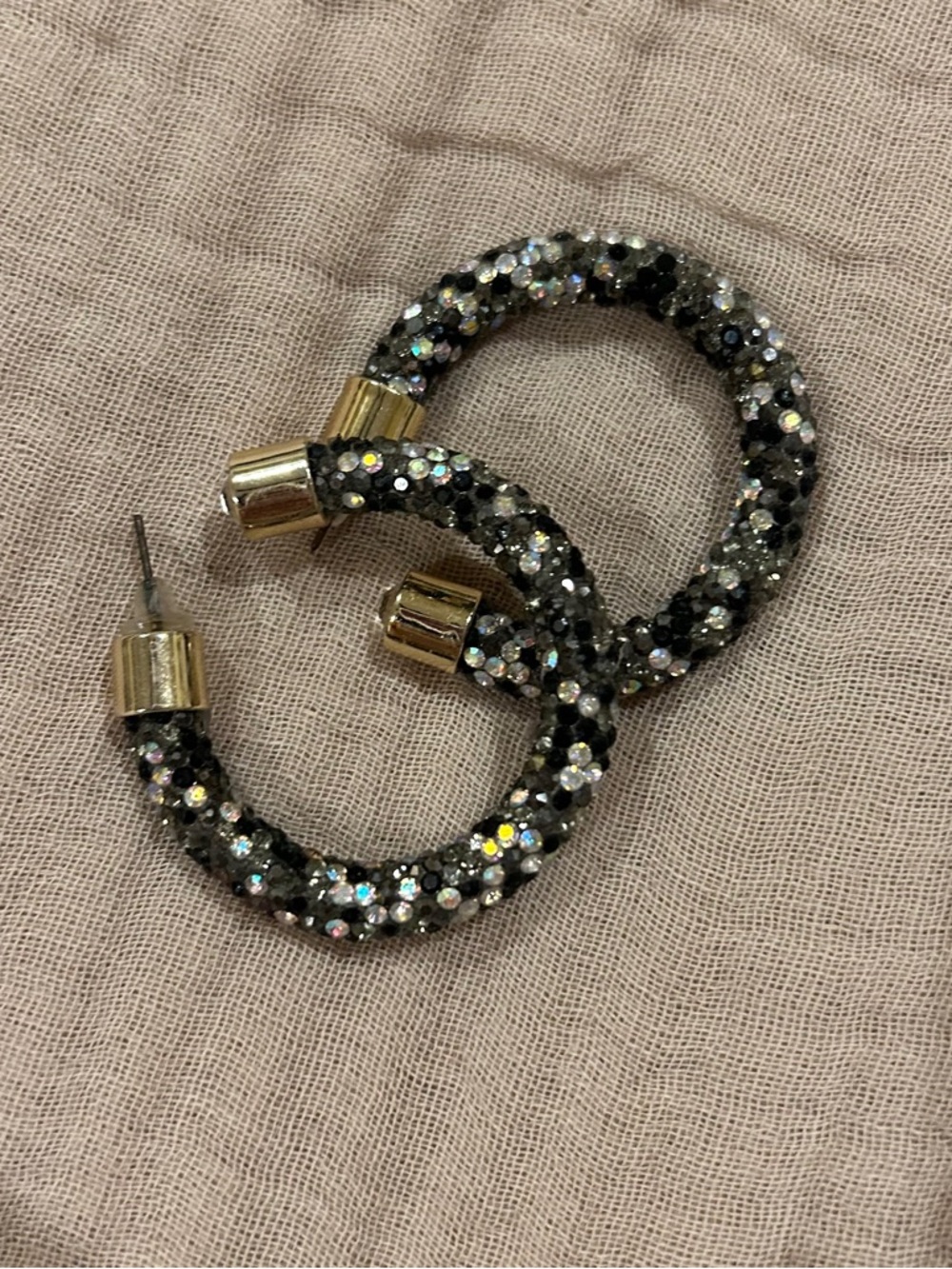 ICON Black Crystal Hoop Earrings with Gold Hardware